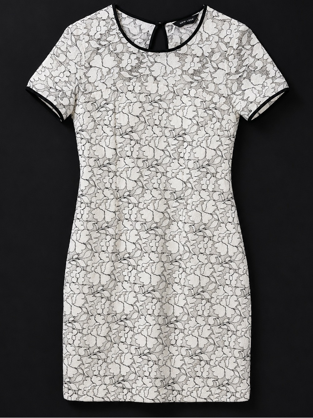 New Look Ivory & Black Floral Lace Sheath Dress Size US 4 - *NWOT*